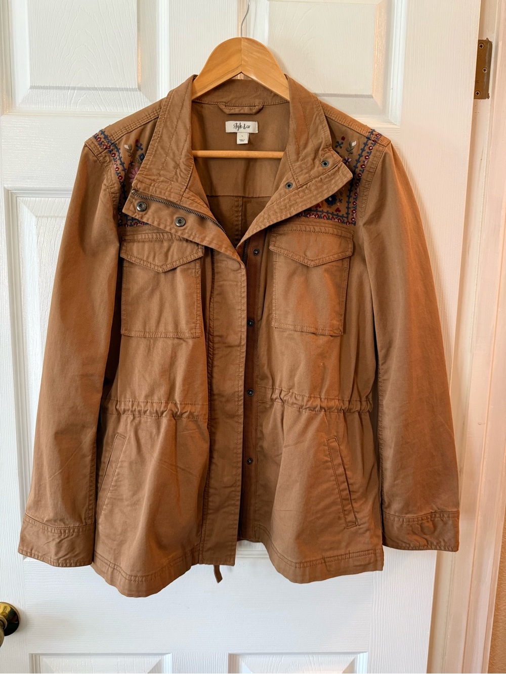 Style & Co. Tan Embroidered Utility Jacket